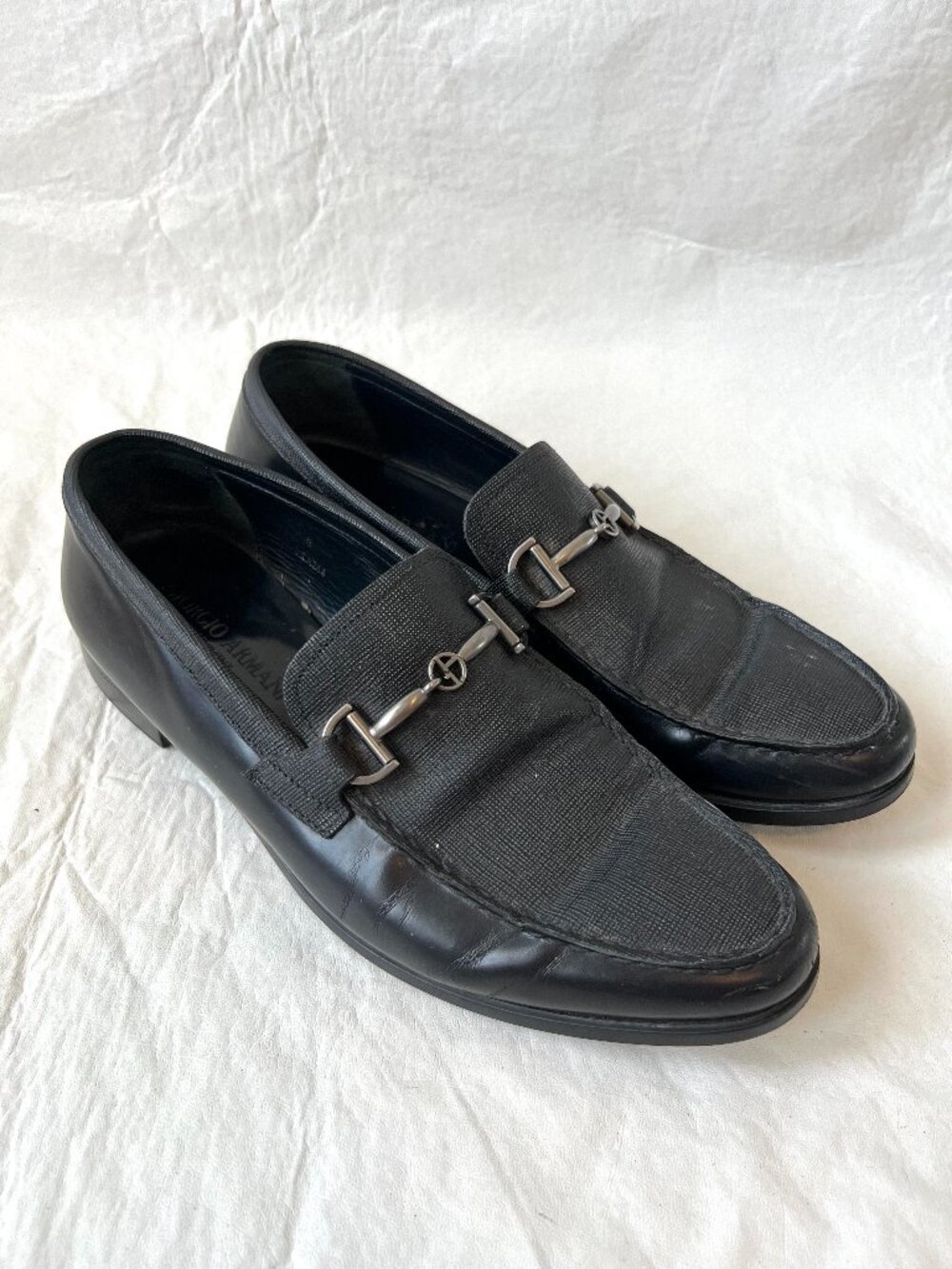 Giorgio Armani loafers black leather textured horsebit UK 8 US 9 slip on shoes